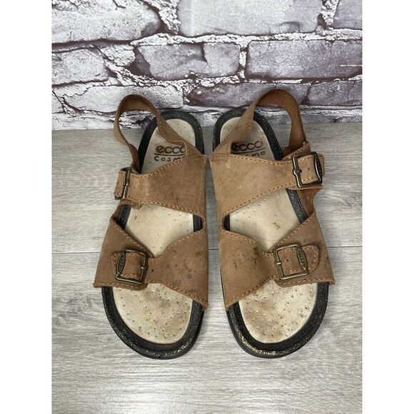 Ecco Cosmo Brown Leather Adjustable Comfort Cork Sandals Men’s Sz 46EU/12.5M US - Picture 2 of 16